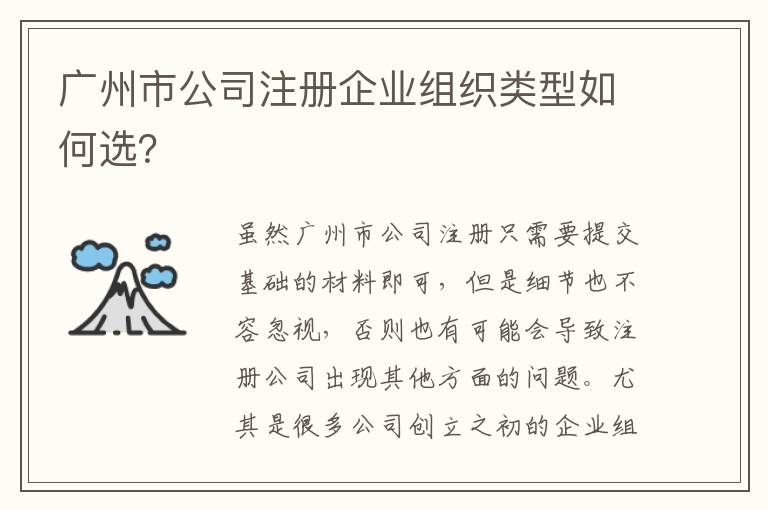 廣州市公司注冊企業組織類型如何選？