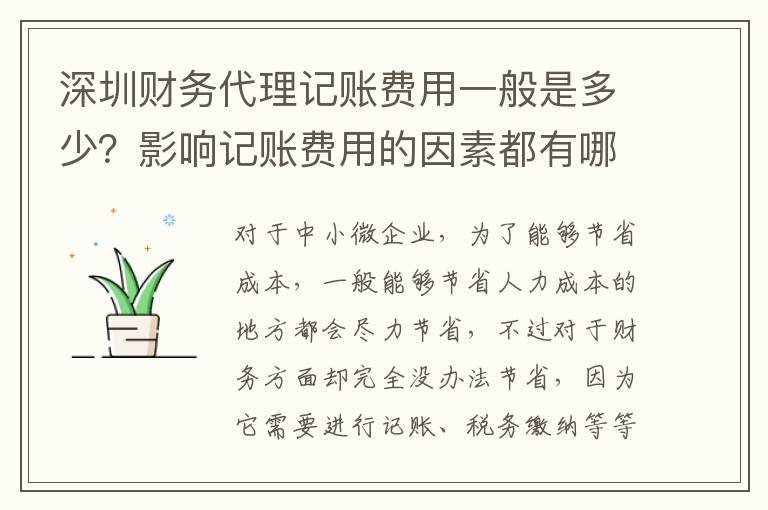 深圳財(cái)務(wù)代理記賬費(fèi)用一般是多少？影響記賬費(fèi)用的因素都有哪些？
